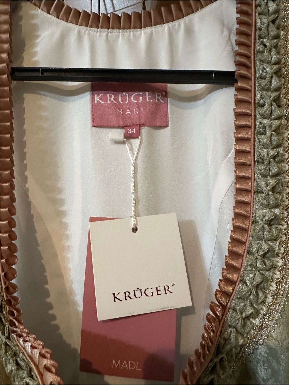 NWT Krüger Madl Sage Green Midi Dirndl with Pearl Embellished Apron - Picture 7 of 14